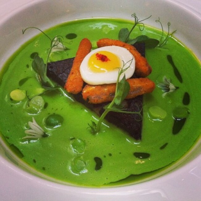 Pea and black pudding