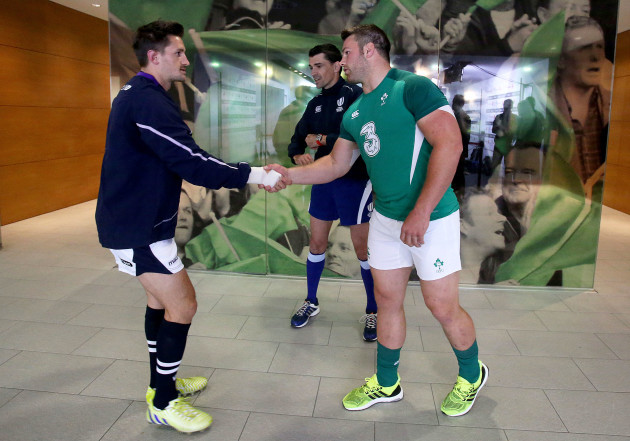 Sean O'Brien with Henry Pyrgos at the coin toss