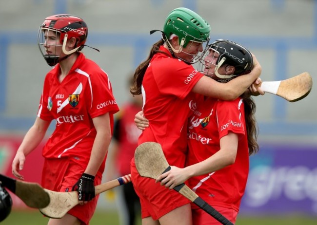 Gemma O'Commor and Amy O'Connor celebrate at the final whistle