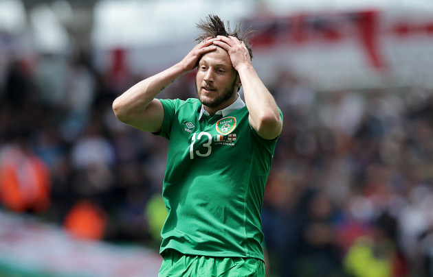 Harry Arter reacts to a missed shot