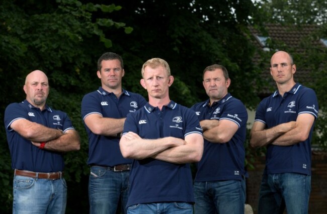 Leo Cullen with his coaching team of Kurt McQuilkin, John Fogarty, Richie Murphy and Girvan Dempsey