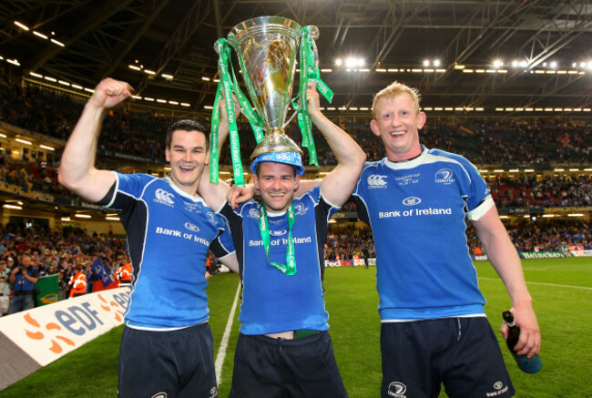 Jonathan Sexton, Fergus McFadden and Leo Cullen celebrate