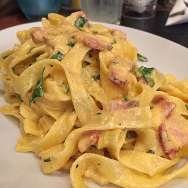 Tagliatelle Carbonara @ Cafe Citta, Cardiff, Wales, UK #foodlover #foodporn #foodgasm #foodie #food #foodblog #instafood #tagliatelle #carbonara #pasta #tagliatellecarbonara #italian #italianfood #delicious #bacon #pancetta #cafecitta #cardiff