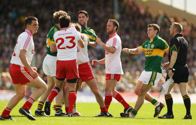 Heated exchanges between Kerry and Tyrone players in 2012.