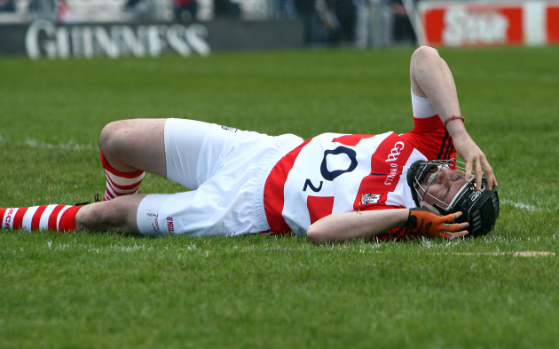 Donal Og Cusack lies in pain after suffering an injury