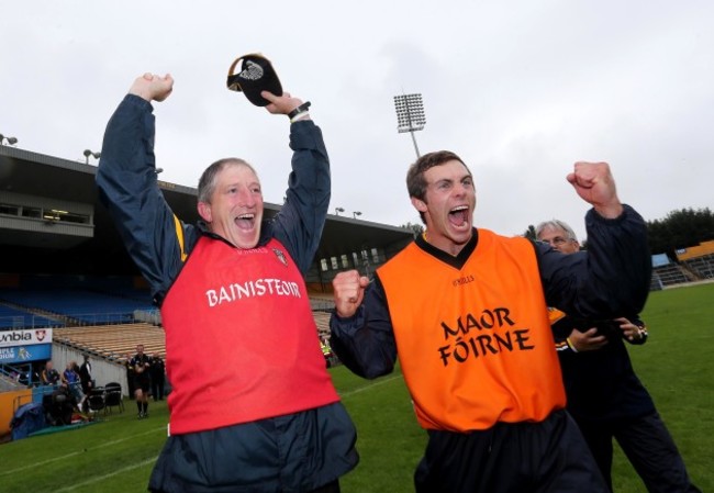 Kevin Ryan and Neil McManus celebrate at the final whistle