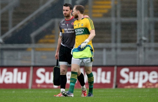 Brendan Kealy and Niall Morgan at the end of the game