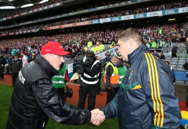 Mickey Harte and Eamonn Fitzmaurice at the end of the game
