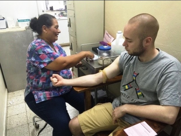 GlowDx Co-Founder Blaine Doyle getting his morning blood count