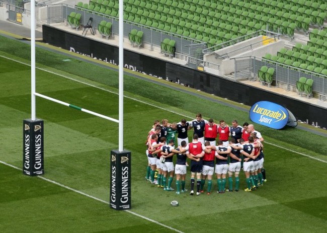 The Ireland players in a team huddle