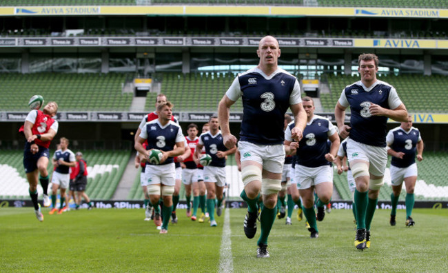 Paul O'Connell leads the team in the warm up