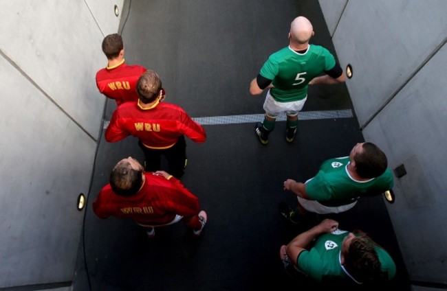 Paul O'Connell and George North wait to lead out their teams