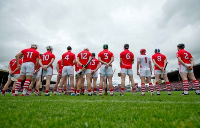 The Cork hurling team before their clash with Galway.