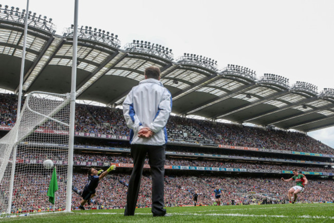 Cillian O&rsquo;Connor scores a late penalty past goalkeeper Stephen Cluxton