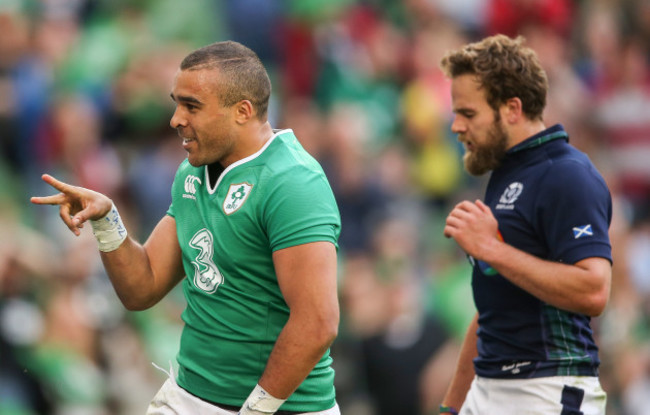 Simon Zebo celebrates scoring his sides 3rd try