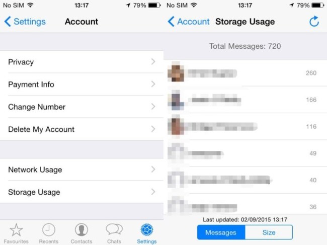 Whatsapp storage use