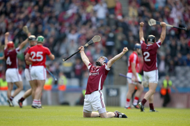 Damien Hayes celebrates at the final whistle