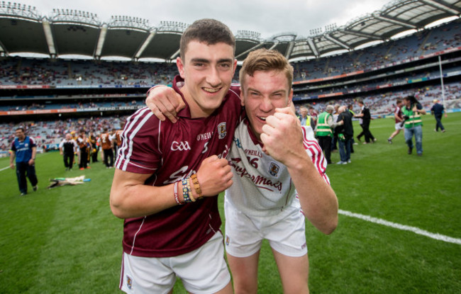 Caelom Mulry and goalkeeper Jack Forde celebrates after the game