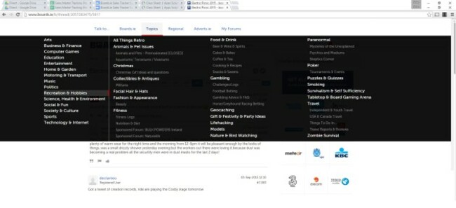 Boards.ie Topics Menu