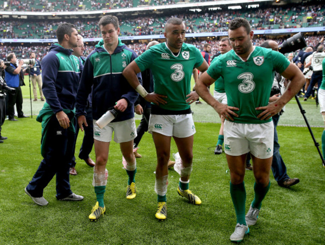 Jonathan Sexton, Simon Zebo and Dave Kearney after the game