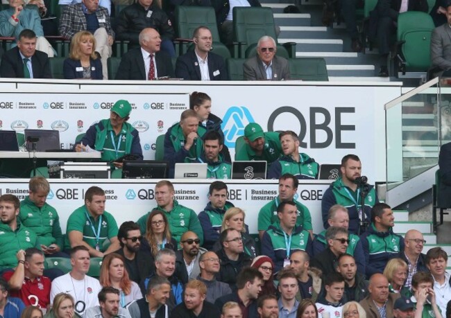 IrelandÕs management team look on with Joe Schmidt