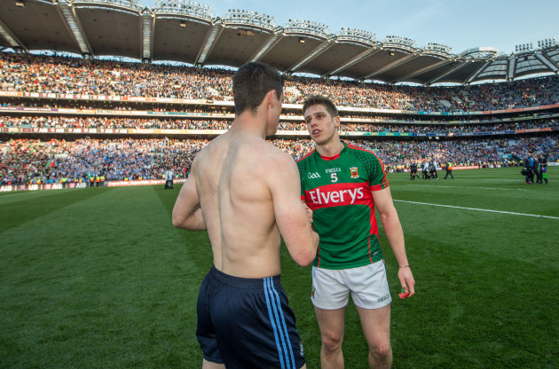 Diarmuid Connolly and Lee Keegan after the ganme