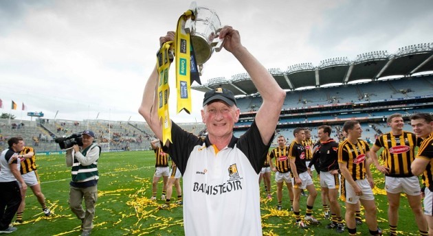 Brian Cody celebrates with the Liam McCarthy Cup