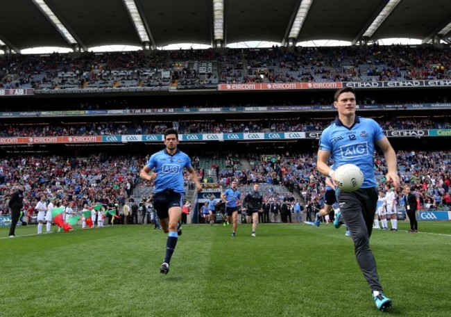 Cian O'Sullivan and Diarmuid Connolly make their way out