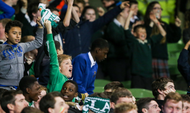 A young Ireland fan celebrates their goal