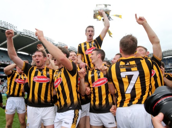 Joey Holden celebrates with the Liam McCarthy Cup