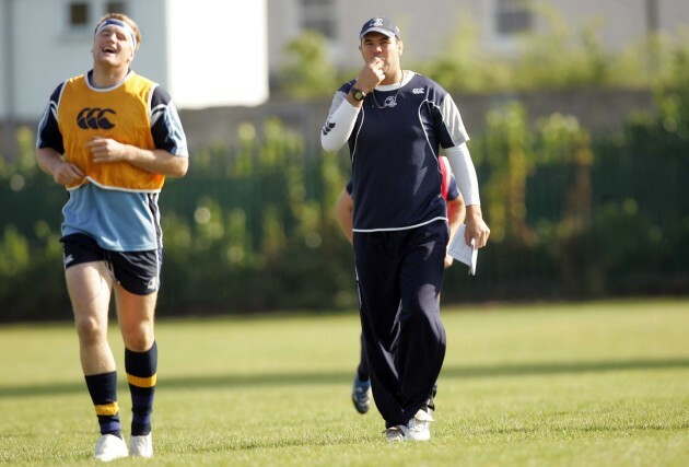 Michael Cheika shares a joke with Jamie Heaslip