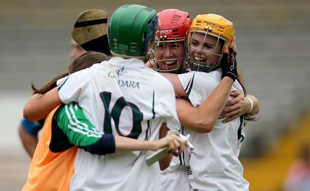 Kildare players celebrate at the final whistle
