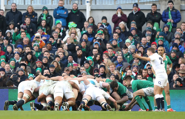 Richard Wigglesworth remonstrates with the referee as Conor Murray puts the ball into the scrum