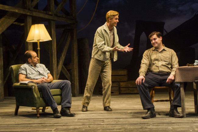 Scott Aiello, Peter Coonan and Joey Phillips in A View From The Bridge by Arthur Miller at The Gate Theatre. Photo by Pat Redmond.