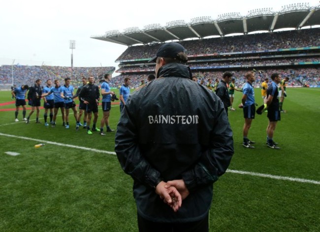 Eamonn Fitzmaurice looks on at the Dublin team