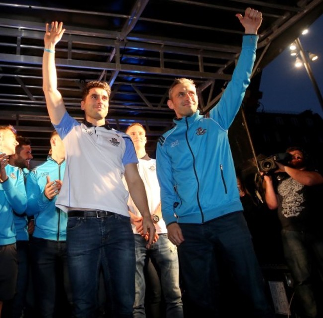 Bernard Brogan and Alan Brogan are introduced to the crowd