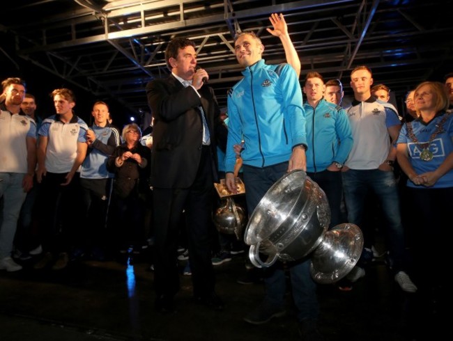 Alan Brogan with the Sam Maguire Trophy speaks to Des Cahill