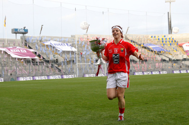 Valerie Mulcahy celebrates with the trophy