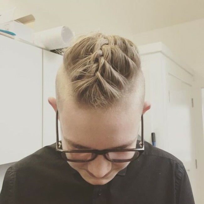 Forget the manbun! I give you the manplait! Model by our Saturday assistant Ron! #manplait #hair #messingabout #saturdayfun #salonlife