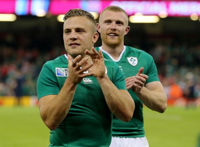 Ian Madigan celebrates after the game