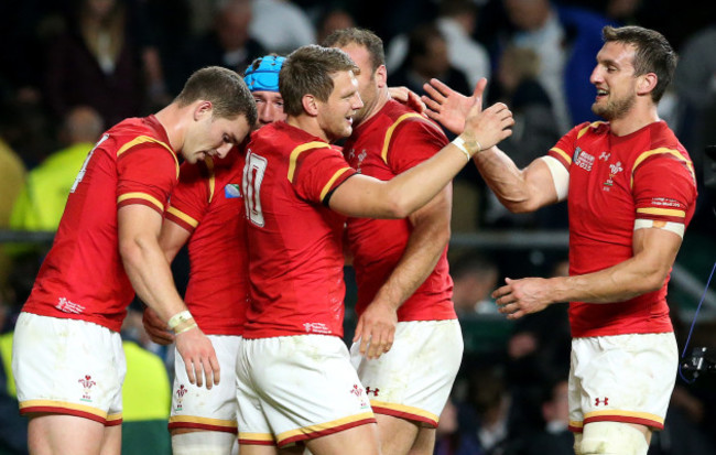 Dan Biggar and Sam Warburton celebrate