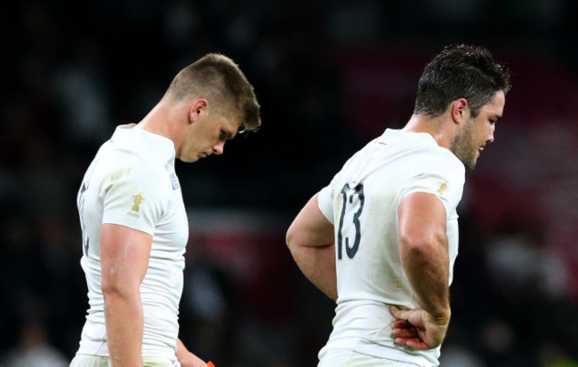 Owen Farrell and Brad Barritt dejected after the game