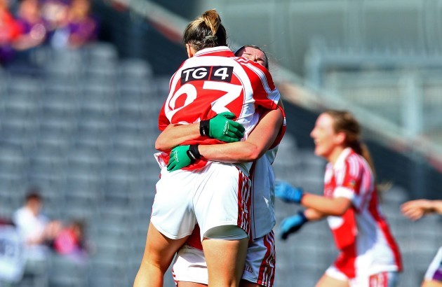 Grace Lynch and Bronagh McGrane celebrate at the final whistle