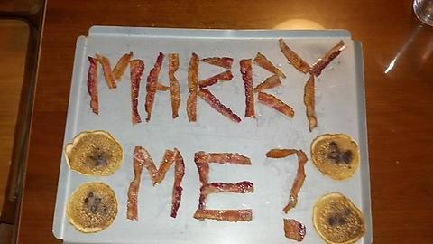 My cousin got engaged....he proposed with bacon!