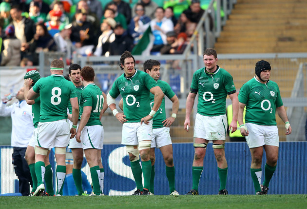 Ireland's players after Italy scored a try Mike McCarthy  Donnacha Ryan and Mike Ross