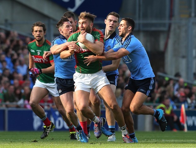 Aidan O'Shea bursts through the Dublin defence