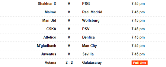 Champions League fixtures