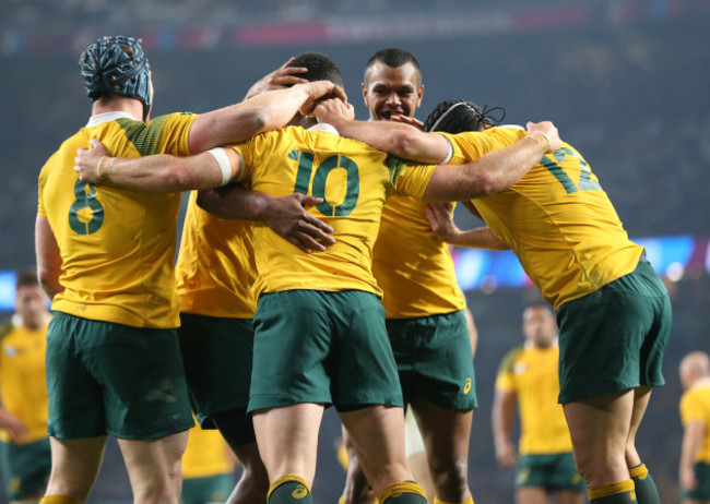 Australia’s Bernard Foley scores a try