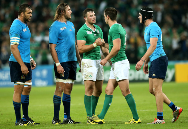 Robbie Henshaw and Jonathan Sexton at the final whistle