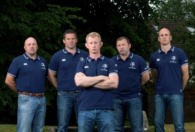 Leo Cullen with his coaching team of Kurt McQuilkin, John Fogarty, Richie Murphy and Girvan Dempsey